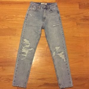Distressed mom jeans